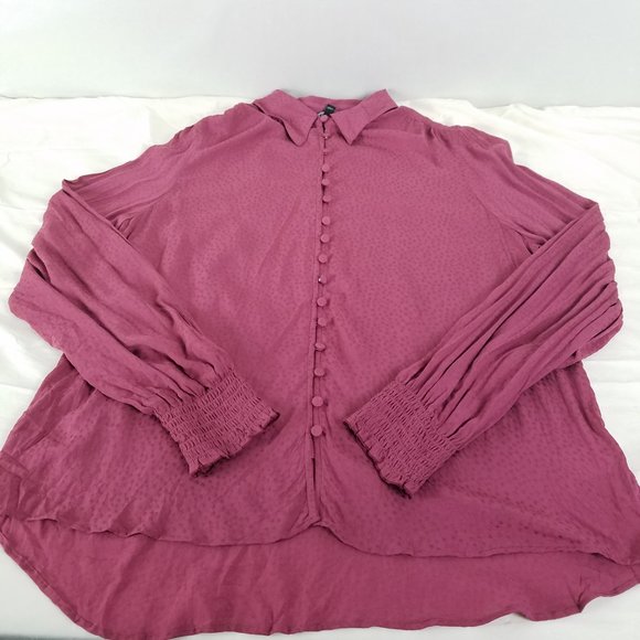 Express Shirt Womens Large Top New Smocked Cuff Long Sleeve Button Up Blouse - Picture 3 of 11